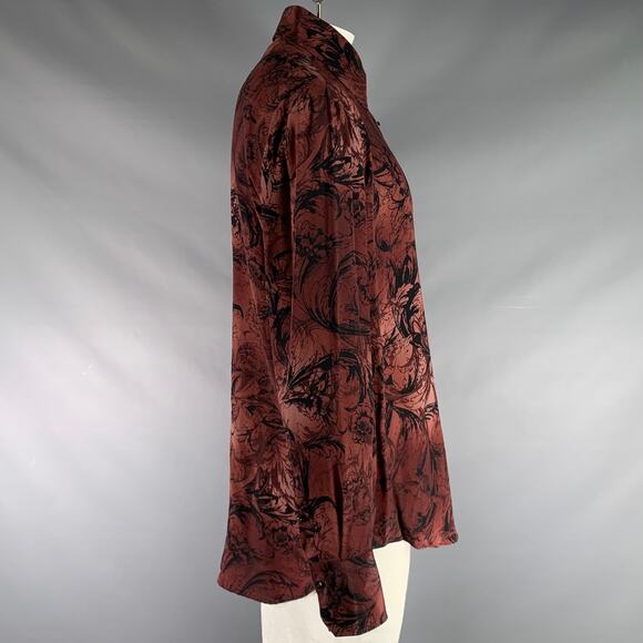 BILLIONAIRE COUTURE Size XL Brown Black Print Silk Button Up Long Sleeve Shirt - Picture 3 of 5
